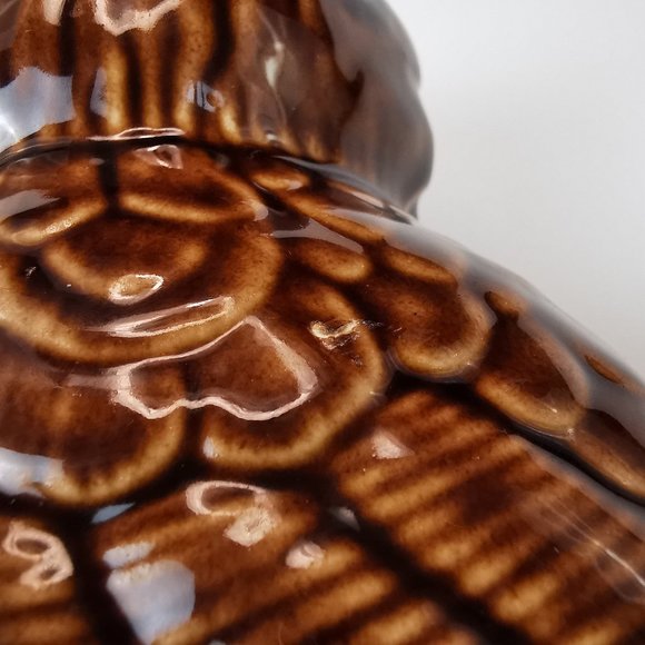 70s Brown Mirror Glaze Ceramic Owl Figurine - Picture 8 of 10